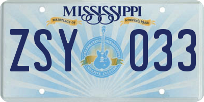 MS license plate ZSY033