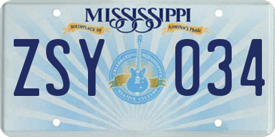 MS license plate ZSY034
