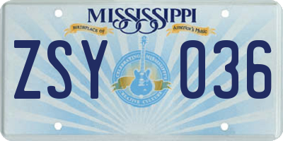 MS license plate ZSY036