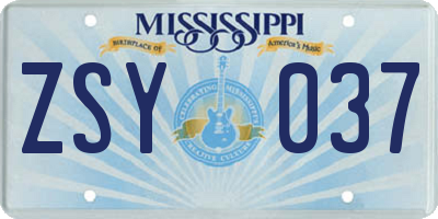 MS license plate ZSY037
