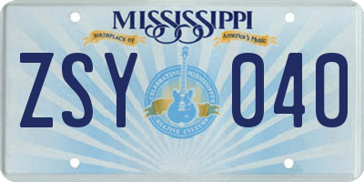 MS license plate ZSY040