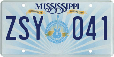 MS license plate ZSY041