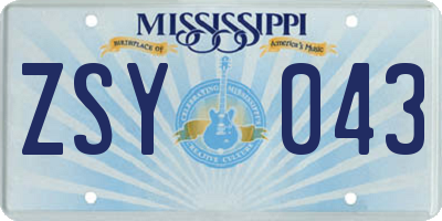 MS license plate ZSY043