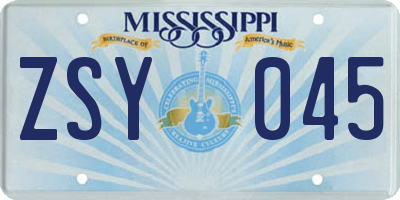 MS license plate ZSY045