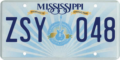 MS license plate ZSY048