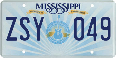 MS license plate ZSY049