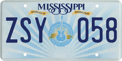 MS license plate ZSY058