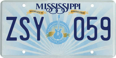 MS license plate ZSY059