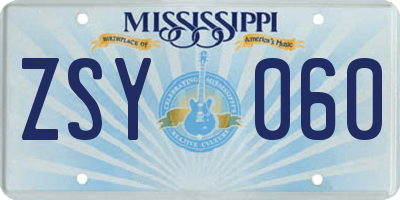 MS license plate ZSY060