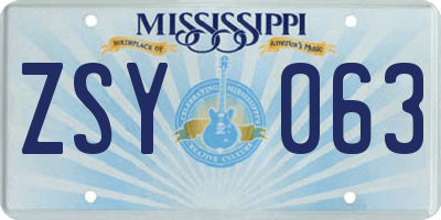 MS license plate ZSY063