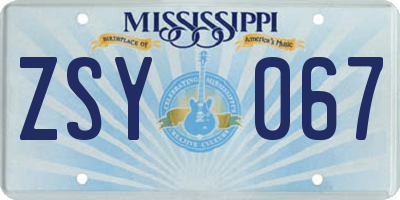 MS license plate ZSY067