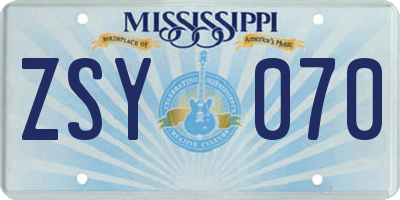 MS license plate ZSY070