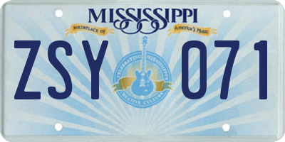 MS license plate ZSY071