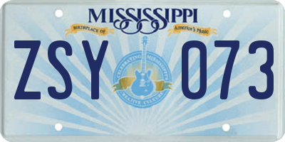 MS license plate ZSY073
