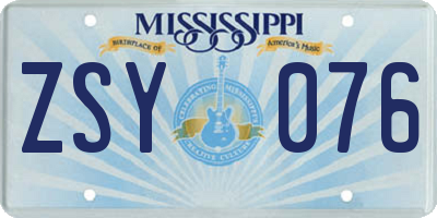 MS license plate ZSY076