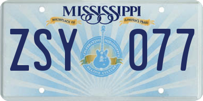 MS license plate ZSY077