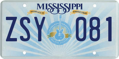 MS license plate ZSY081