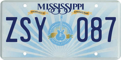 MS license plate ZSY087