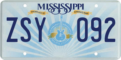 MS license plate ZSY092