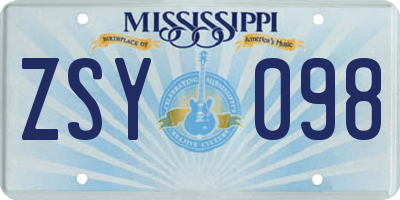 MS license plate ZSY098