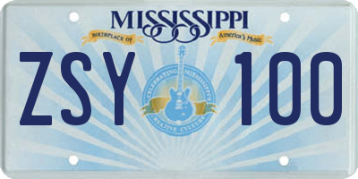 MS license plate ZSY100