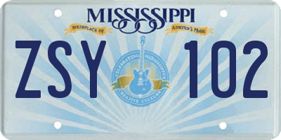 MS license plate ZSY102