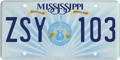 MS license plate ZSY103