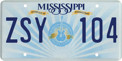 MS license plate ZSY104