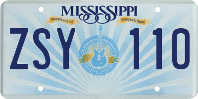 MS license plate ZSY110