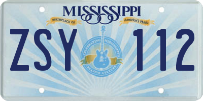 MS license plate ZSY112