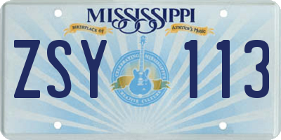 MS license plate ZSY113