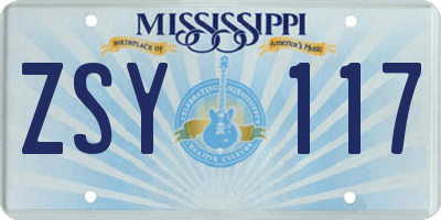 MS license plate ZSY117