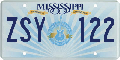 MS license plate ZSY122