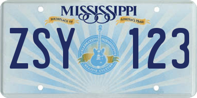 MS license plate ZSY123
