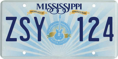 MS license plate ZSY124