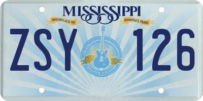 MS license plate ZSY126