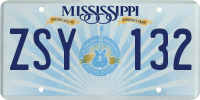 MS license plate ZSY132