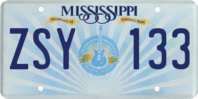 MS license plate ZSY133
