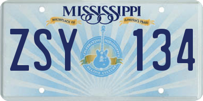 MS license plate ZSY134