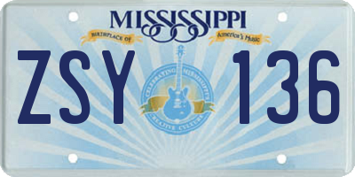 MS license plate ZSY136