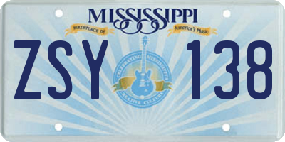 MS license plate ZSY138