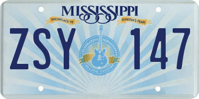 MS license plate ZSY147