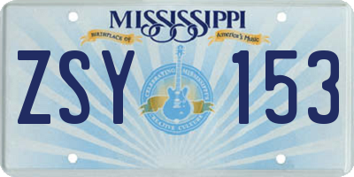 MS license plate ZSY153