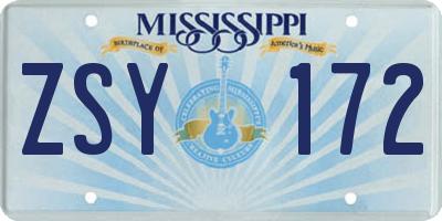 MS license plate ZSY172