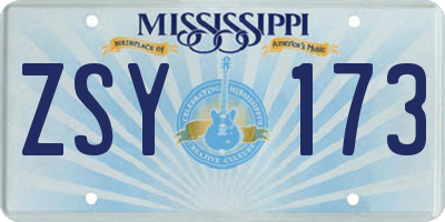 MS license plate ZSY173