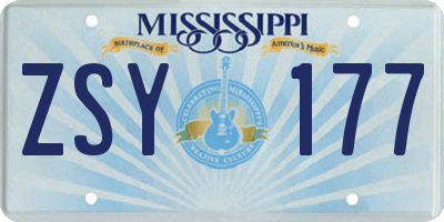 MS license plate ZSY177