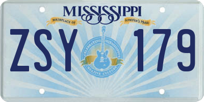 MS license plate ZSY179