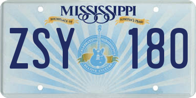 MS license plate ZSY180