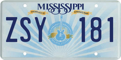 MS license plate ZSY181