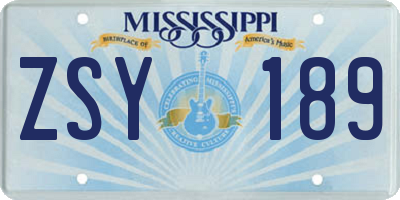 MS license plate ZSY189